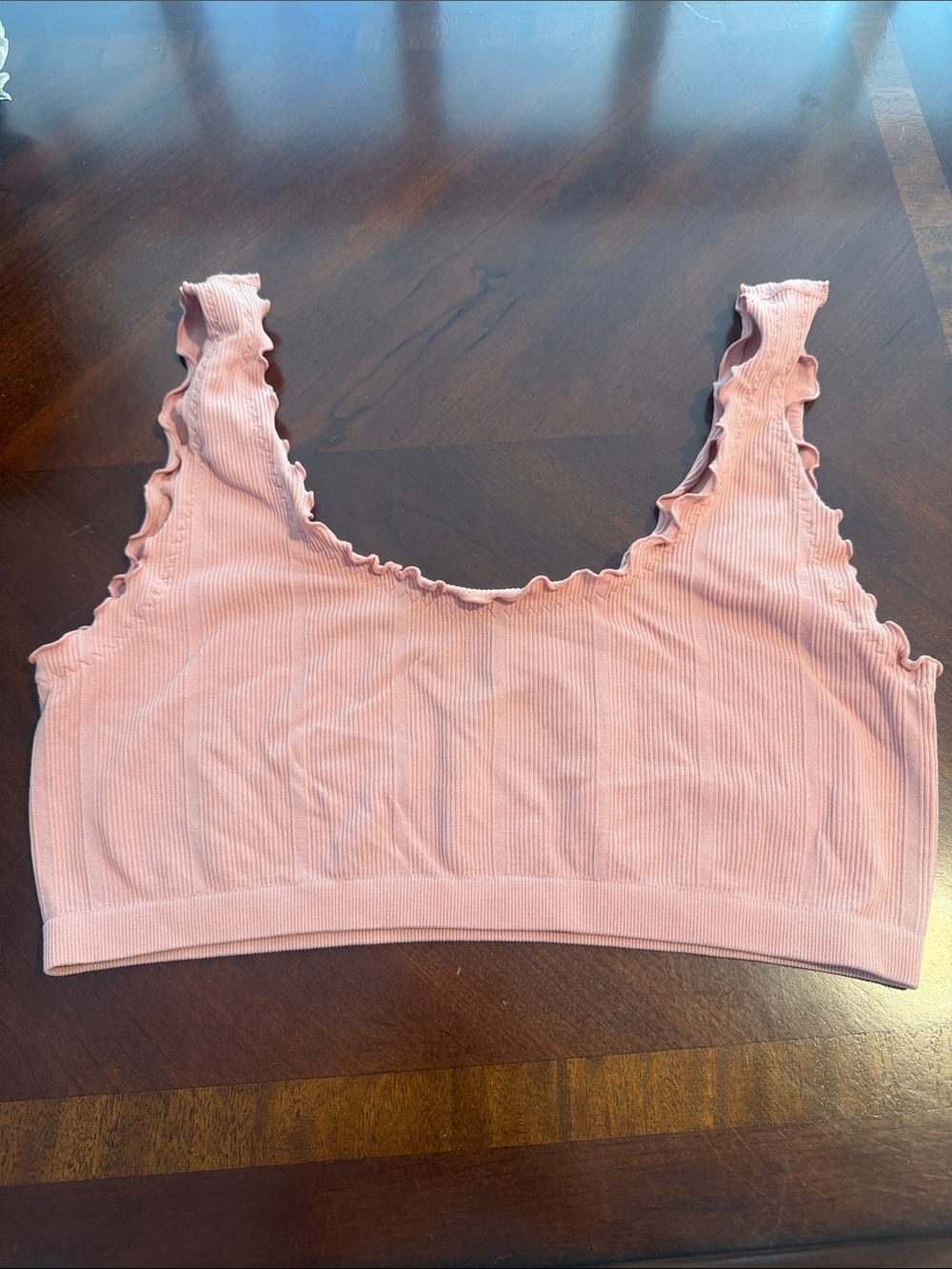 Colsie Ribbed Pink Lettuce-Edge Crop Tank - Picture 2 of 3